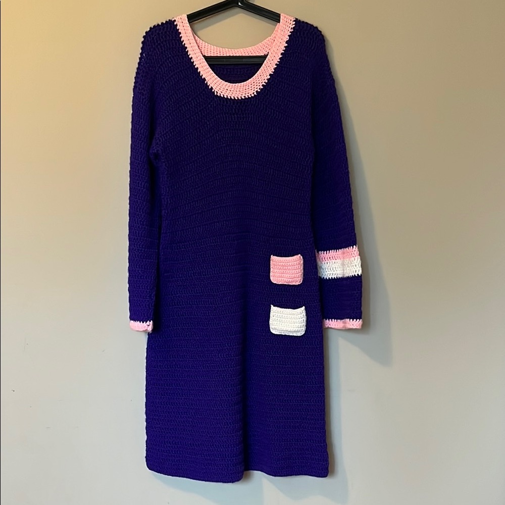 Purple Crochet Dress with Pink and White Accents